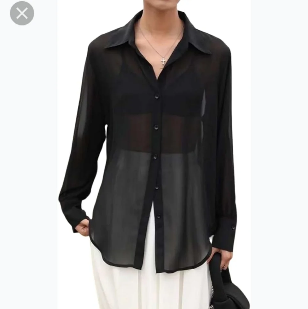 100%Silk Aritzia BABATON Sheer Long Sleeves Blouse( Shirt), size xs~s - Picture 6 of 6